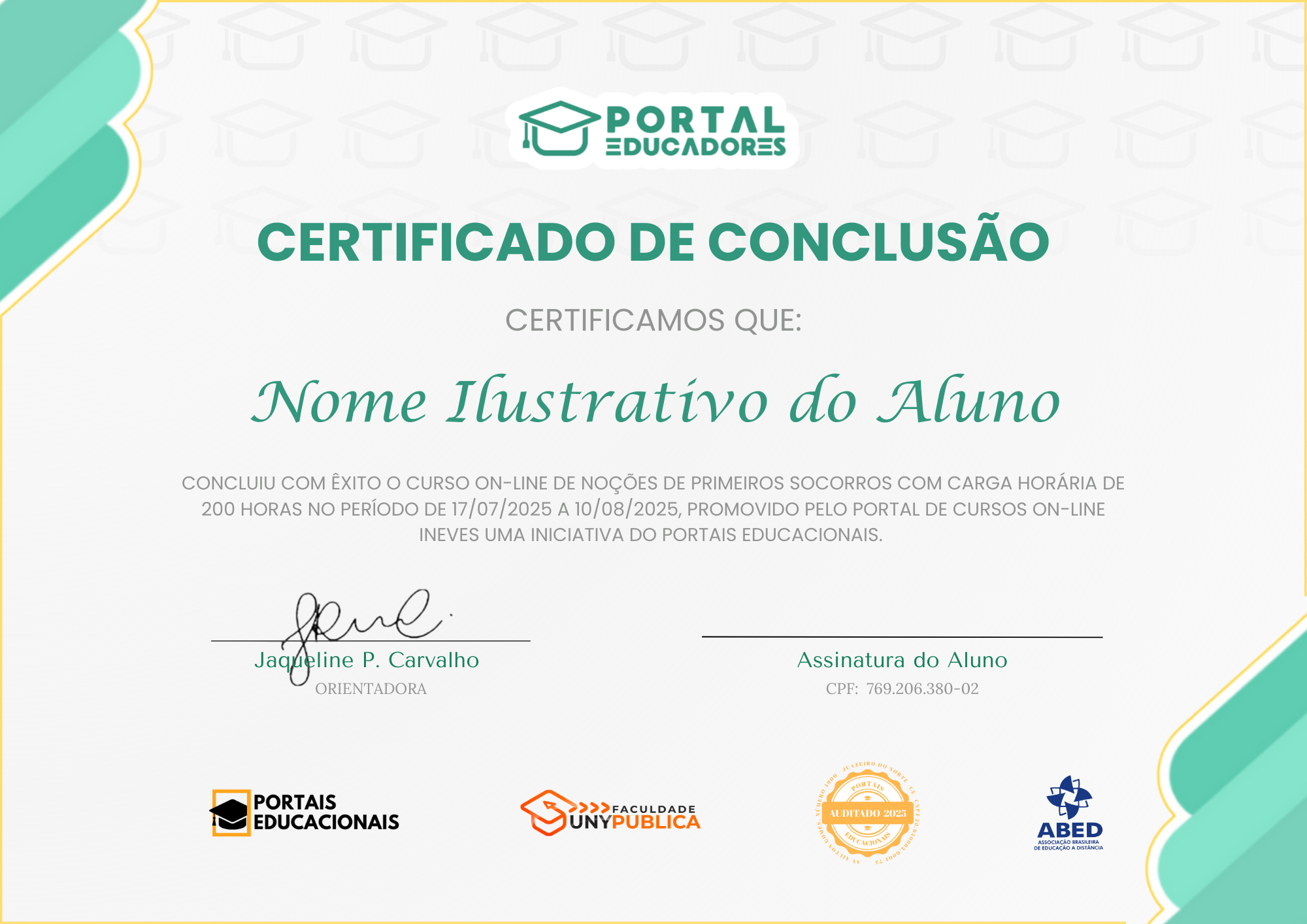 Modelo de certificado de frente